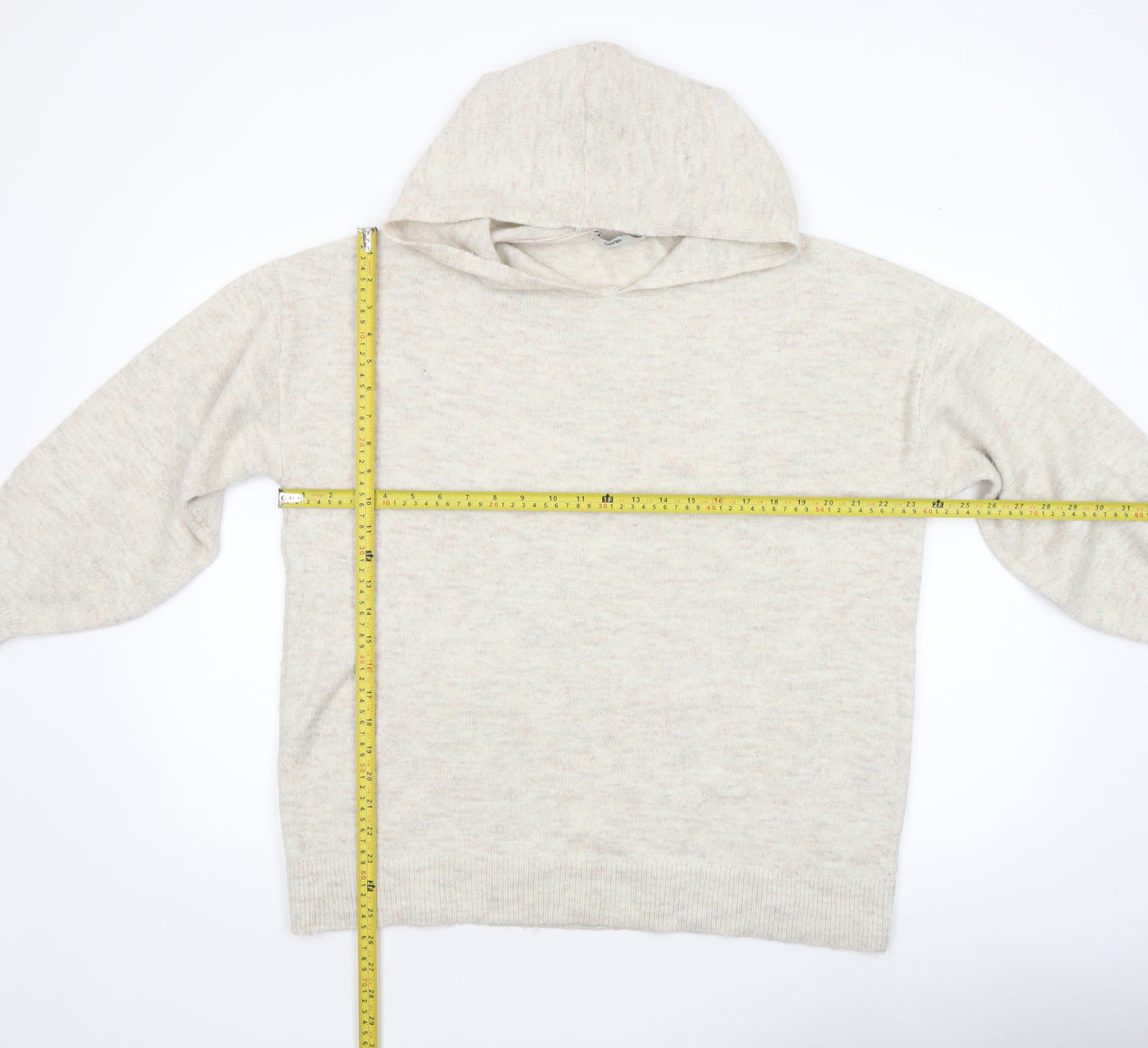 George Women Beige Hooded Pullover Knit Jumper Size L