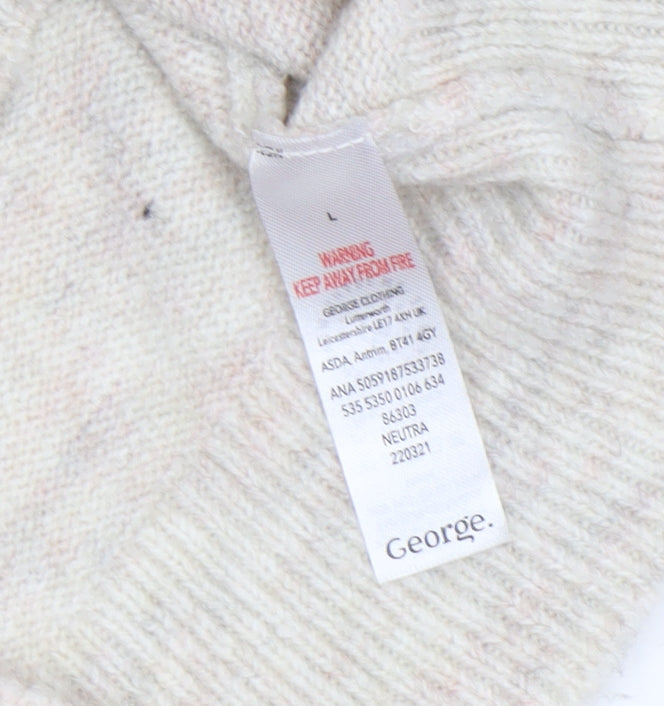 George Women Beige Hooded Pullover Knit Jumper Size L