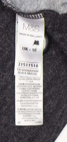 Marks and Spencer Womens Black 3/4 Sleeve Wrap Jersey Top Size 18