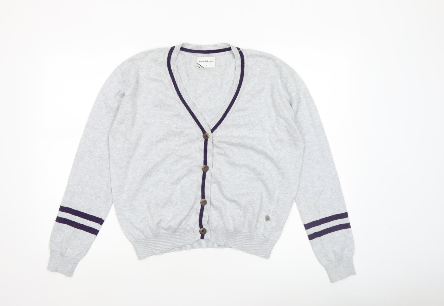 Rupert & Buckley Women's Grey V-Neck Cardigan Size 14