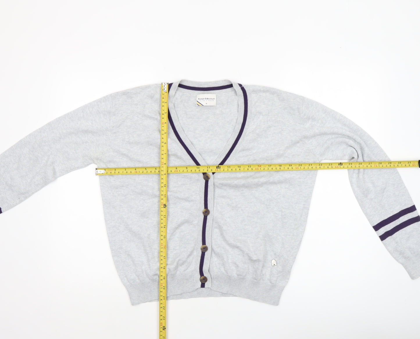 Rupert & Buckley Women's Grey V-Neck Cardigan Size 14