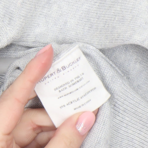 Rupert & Buckley Women's Grey V-Neck Cardigan Size 14