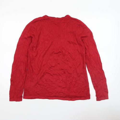 Croft & Barrow Women's Red Argyle V-Neck Cotton Jumper Size S