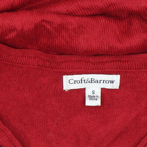 Croft & Barrow Women's Red Argyle V-Neck Cotton Jumper Size S