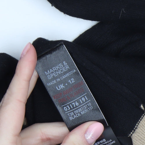 Marks and Spencer Womens Black Size 12 Round Neck Long Sleeve Pullover Jumper