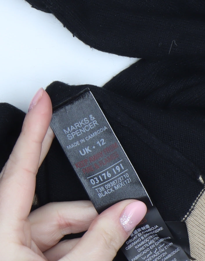 Marks and Spencer Womens Black Size 12 Round Neck Long Sleeve Pullover Jumper