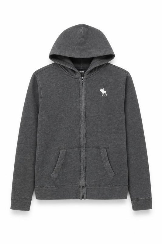 Front view of Abercrombie & Fitch Kids boys’ grey full zip hoodie xl cotton blend