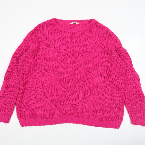 George Women’s Pink Chunky Knit Pullover Jumper Size L 16-18