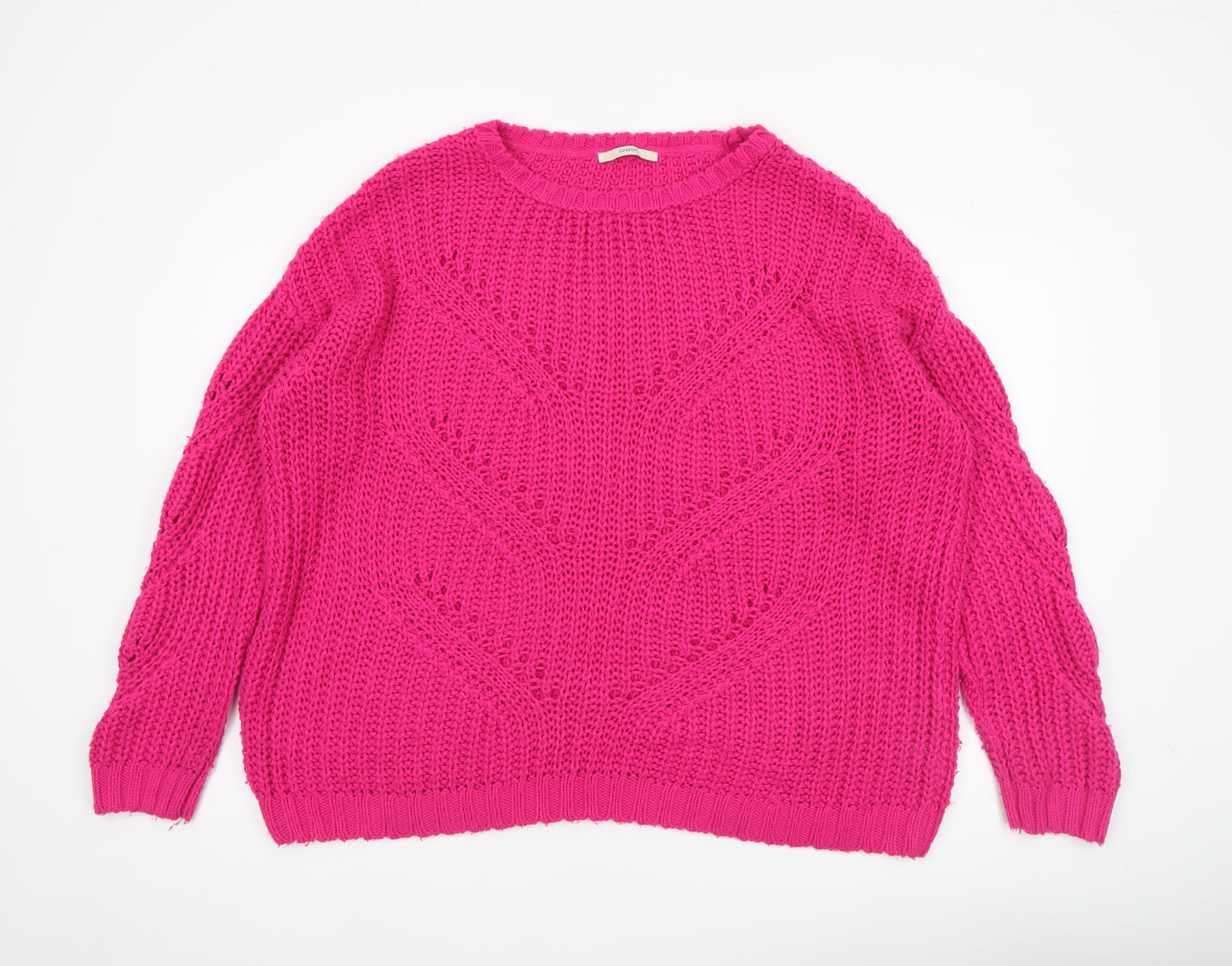 George Women’s Pink Chunky Knit Pullover Jumper Size L 16-18