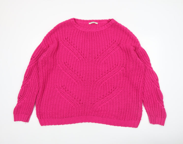 George Women’s Pink Chunky Knit Pullover Jumper Size L 16-18