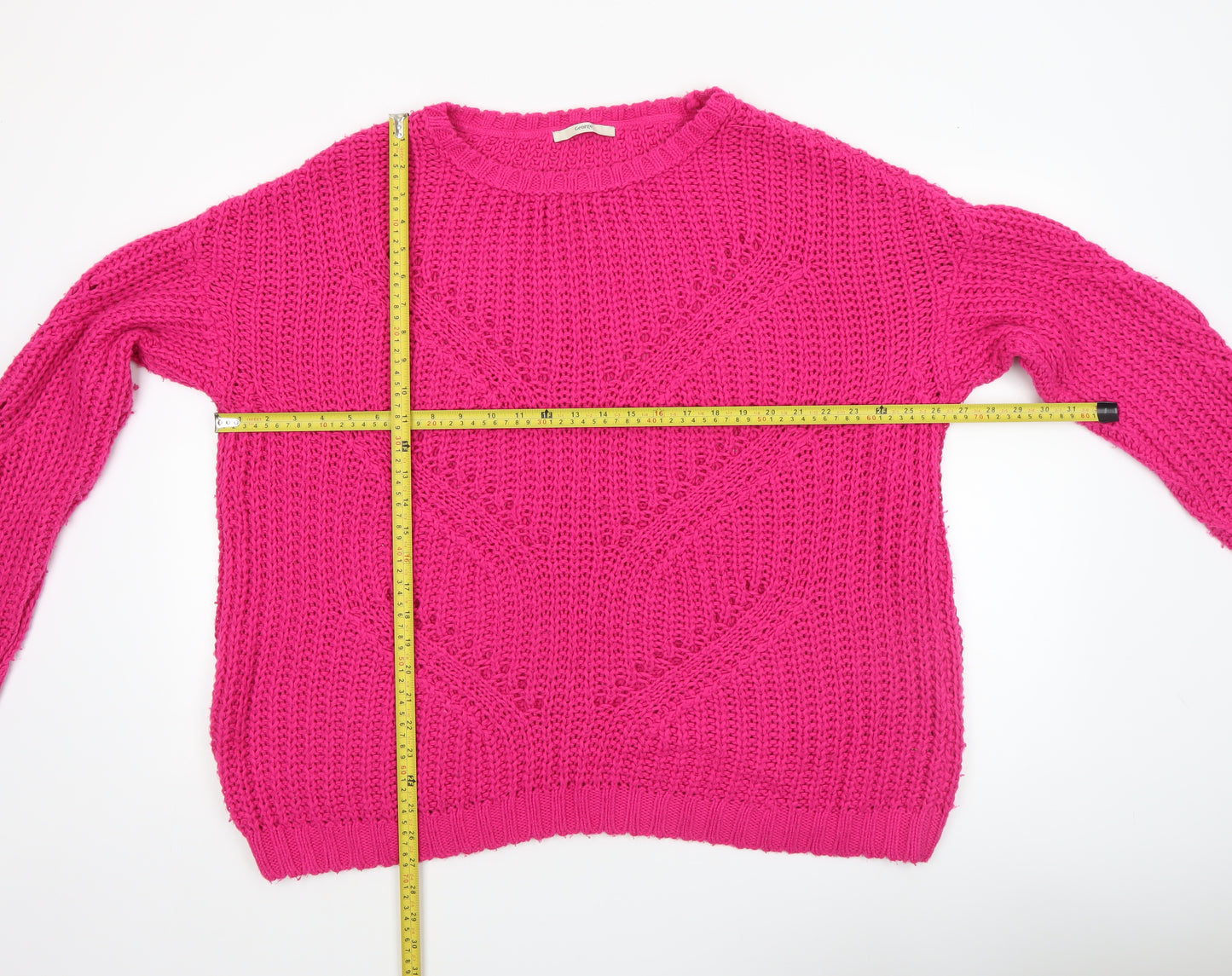 George Women’s Pink Chunky Knit Pullover Jumper Size L 16-18
