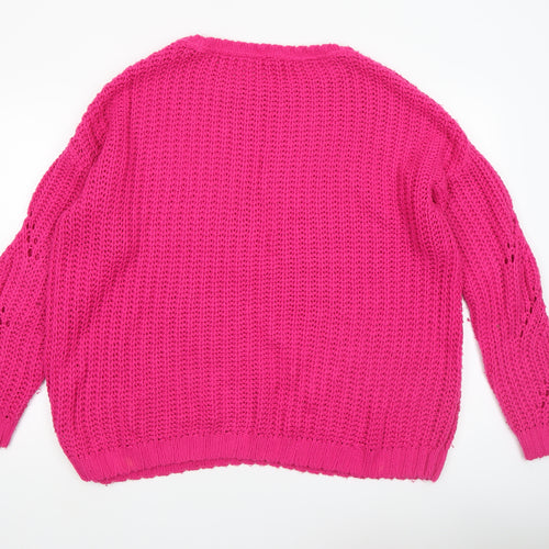 George Women’s Pink Chunky Knit Pullover Jumper Size L 16-18