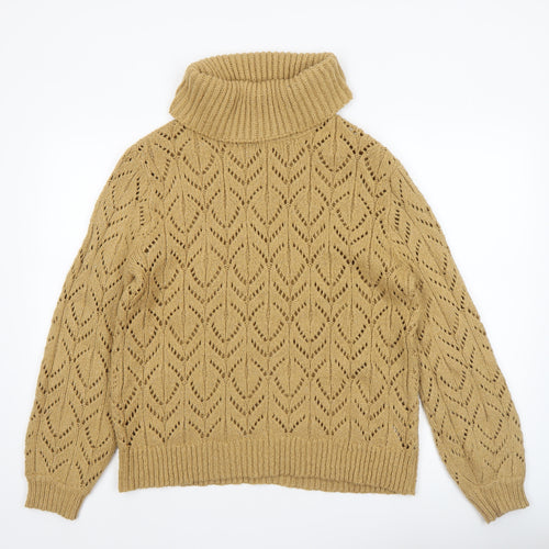 Dorothy Perkins Women’s Beige Roll Neck Open Knit Jumper Size 14