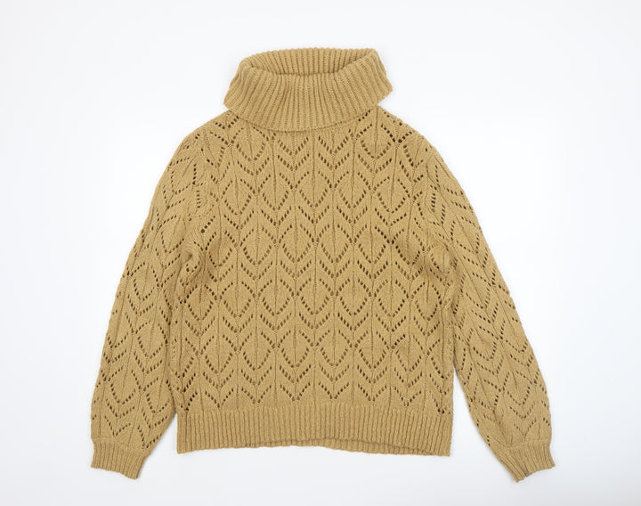 Dorothy Perkins Women’s Beige Roll Neck Open Knit Jumper Size 14