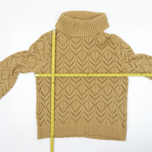 Dorothy Perkins Women’s Beige Roll Neck Open Knit Jumper Size 14
