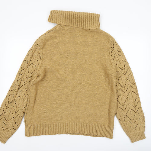 Dorothy Perkins Women’s Beige Roll Neck Open Knit Jumper Size 14
