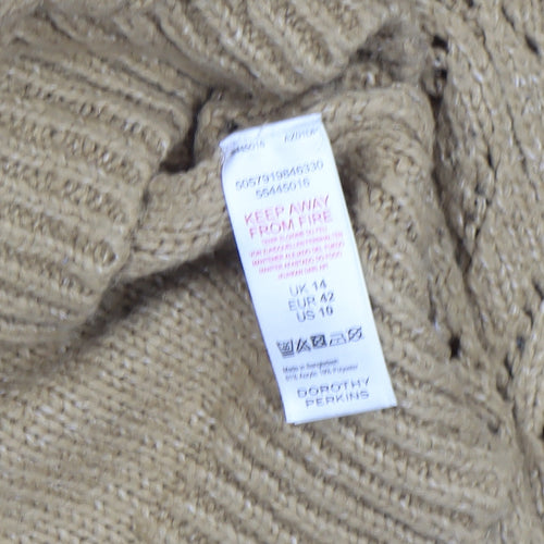 Dorothy Perkins Women’s Beige Roll Neck Open Knit Jumper Size 14