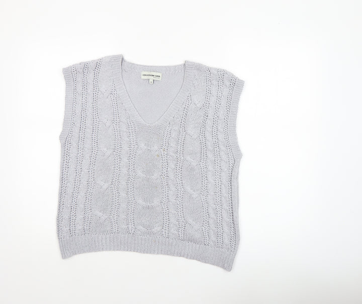 Collezione Gaia Women's Grey Cable-Knit Sleeveless Vest M