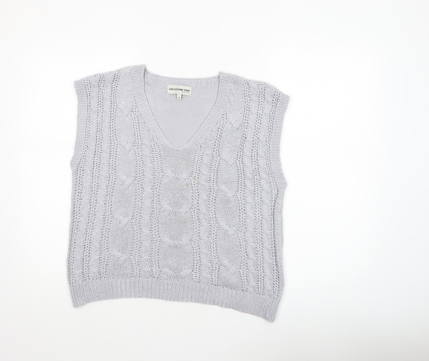 Collezione Gaia Women's Grey Cable-Knit Sleeveless Vest M