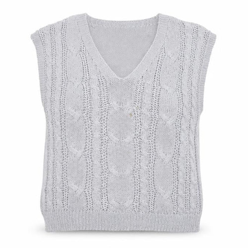 Collezione Gaia Women's Grey Cable-Knit Sleeveless Vest M