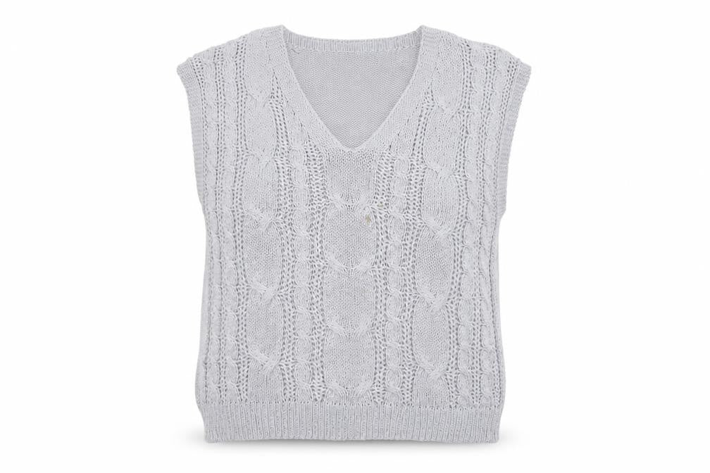 Collezione Gaia Women's Grey Cable-Knit Sleeveless Vest M