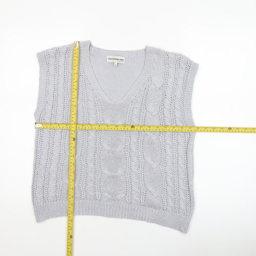 Collezione Gaia Women's Grey Cable-Knit Sleeveless Vest M