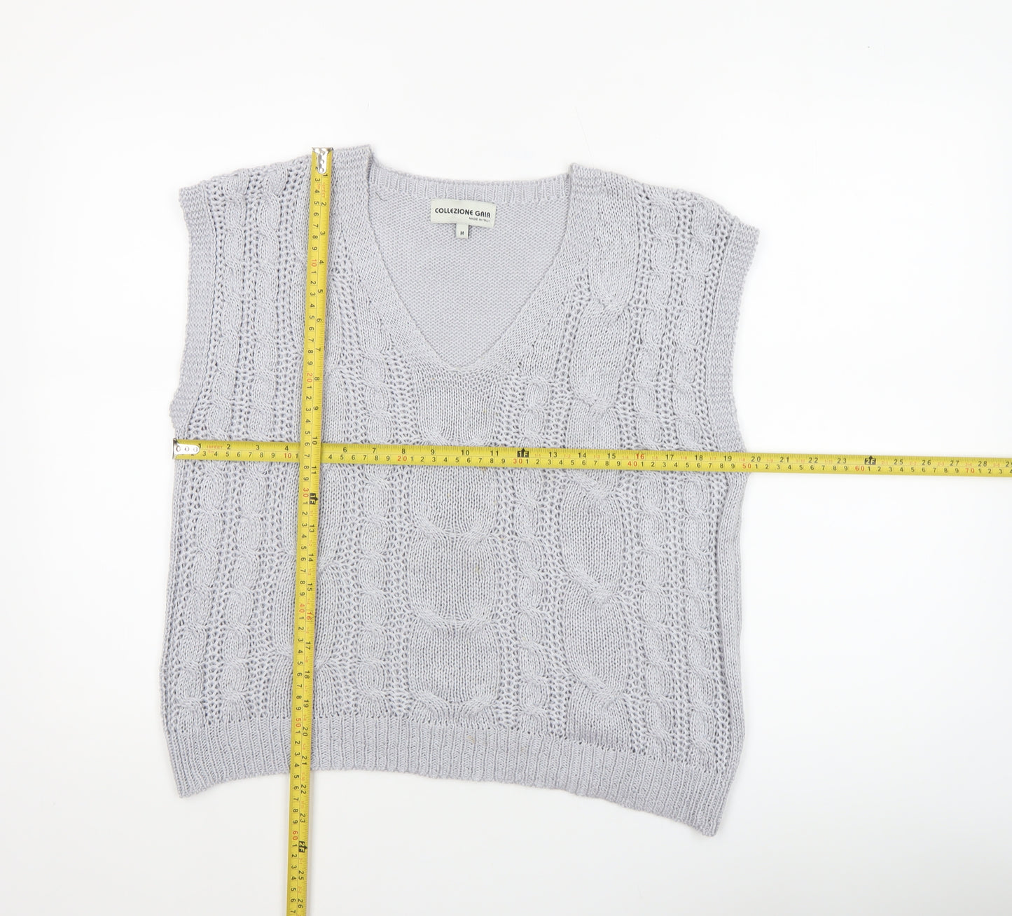 Collezione Gaia Women's Grey Cable-Knit Sleeveless Vest M