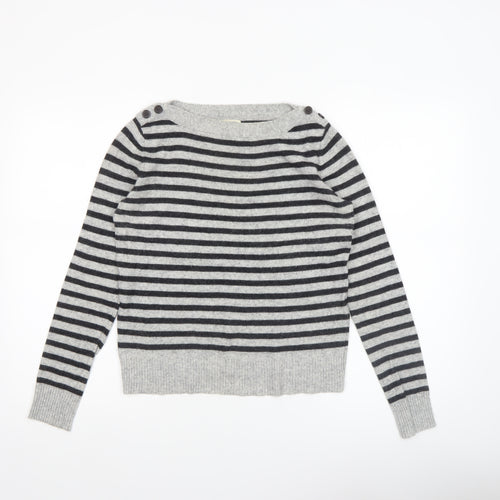 H&M Women’s Grey Striped Wool Angora Pullover Jumper Size 8