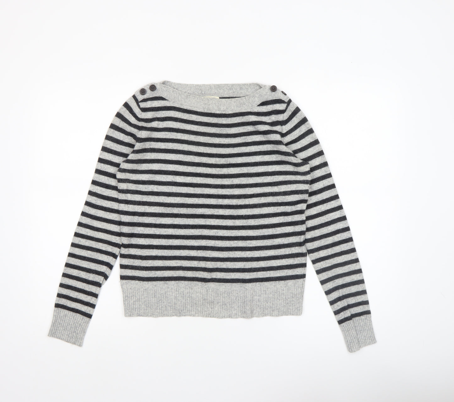H&M Women’s Grey Striped Wool Angora Pullover Jumper Size 8