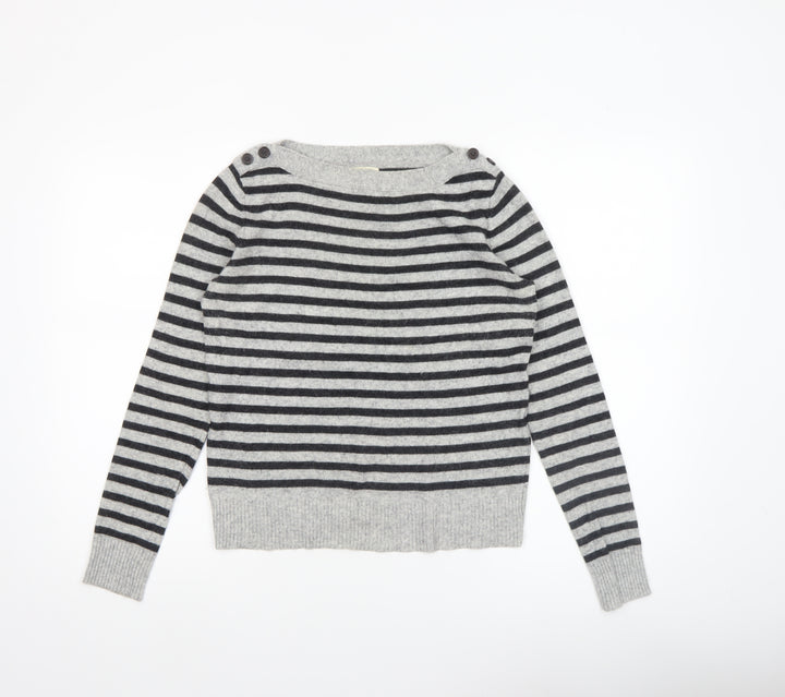 H&M Women’s Grey Striped Wool Angora Pullover Jumper Size 8