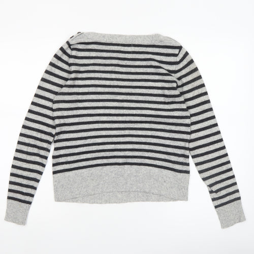 H&M Women’s Grey Striped Wool Angora Pullover Jumper Size 8