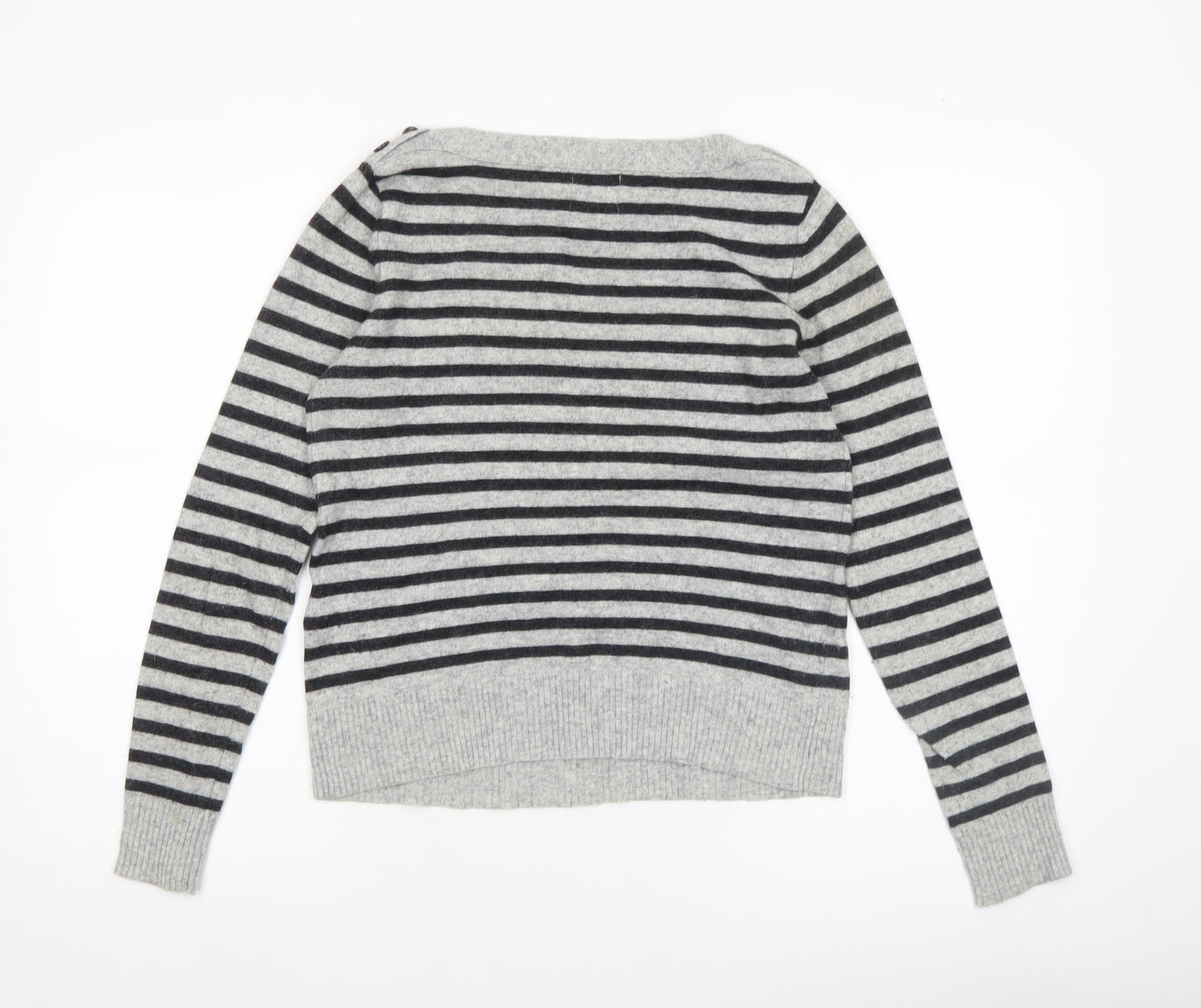 H&M Women’s Grey Striped Wool Angora Pullover Jumper Size 8