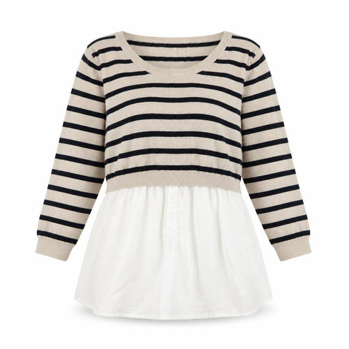 Nouveau Edit Women Beige Striped Scoop Neck Tunic Jumper UK 14