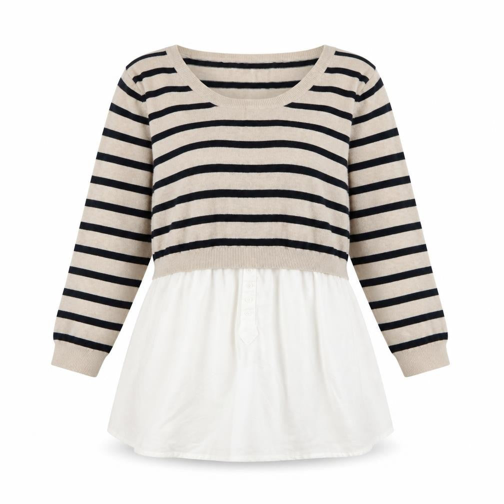 Nouveau Edit Women Beige Striped Scoop Neck Tunic Jumper UK 14