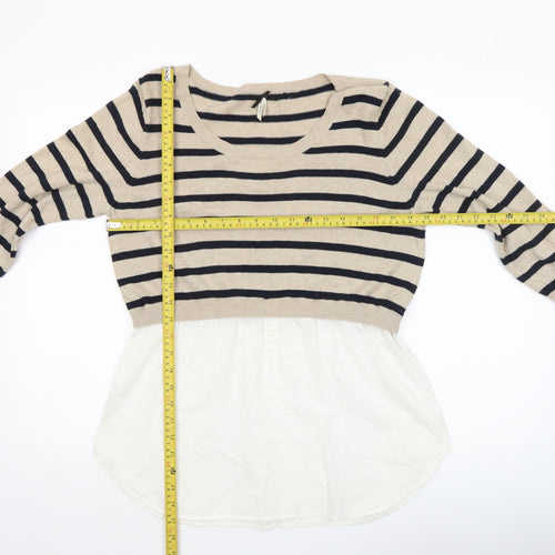 Nouveau Edit Women Beige Striped Scoop Neck Tunic Jumper UK 14