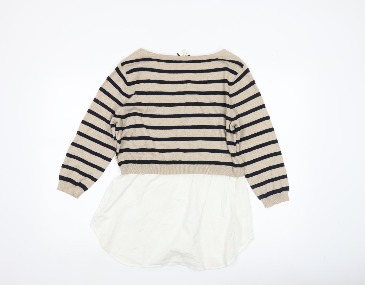 Nouveau Edit Women Beige Striped Scoop Neck Tunic Jumper UK 14