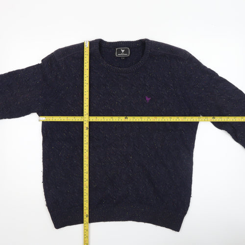 John Partridge Men’s Blue Cable-Knit Cotton Wool Jumper L
