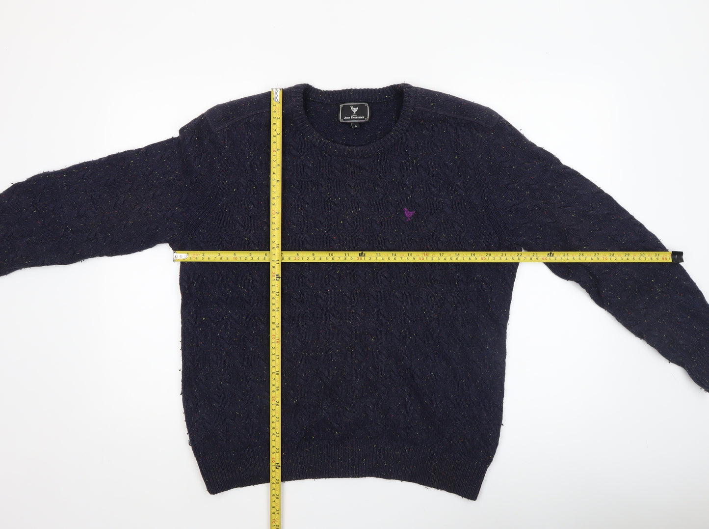 John Partridge Men’s Blue Cable-Knit Cotton Wool Jumper L