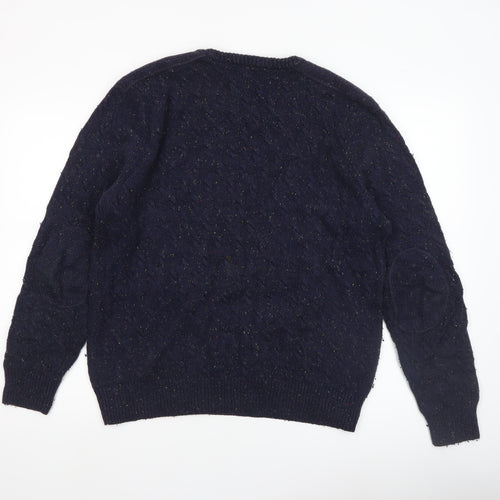 John Partridge Men’s Blue Cable-Knit Cotton Wool Jumper L
