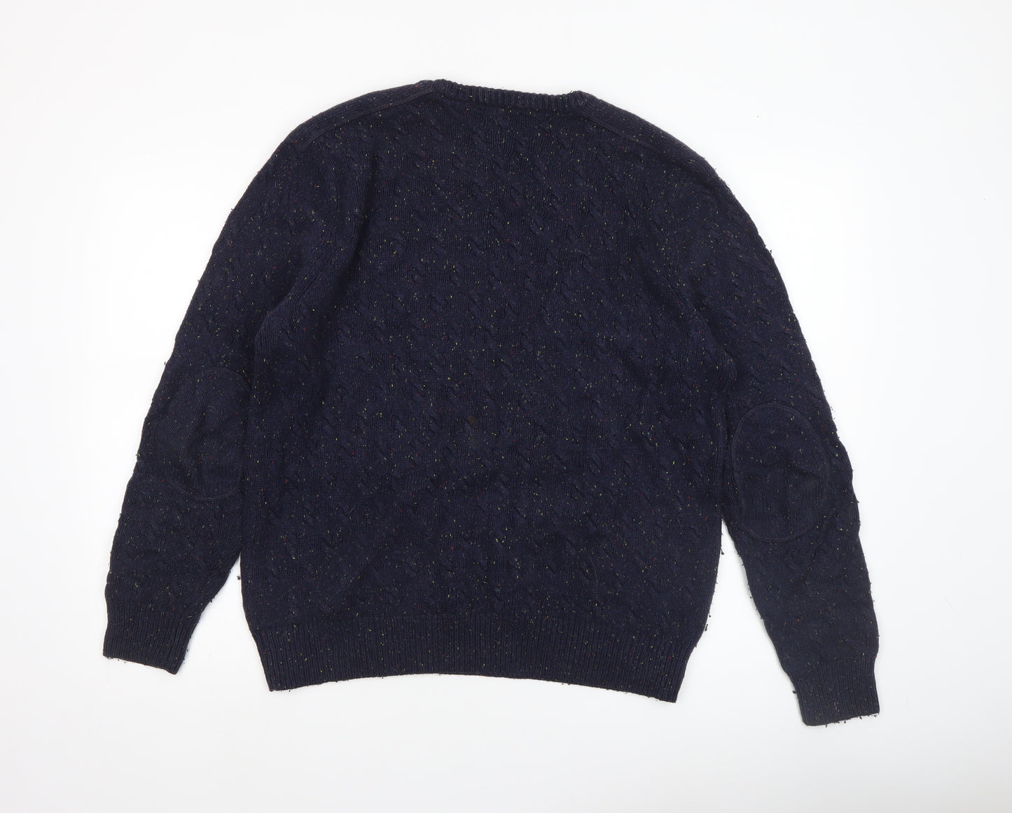 John Partridge Men’s Blue Cable-Knit Cotton Wool Jumper L