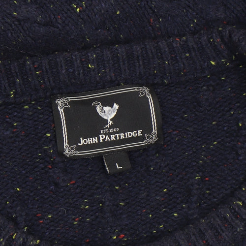 John Partridge Men’s Blue Cable-Knit Cotton Wool Jumper L