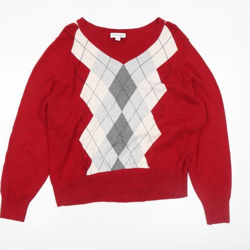 St. John's Bay Women's Red Argyle V-Neck Cotton Jumper XL