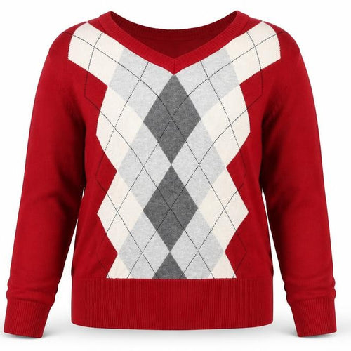 St. John's Bay Women's Red Argyle V-Neck Cotton Jumper XL