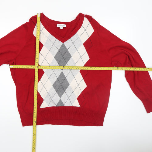 St. John's Bay Women's Red Argyle V-Neck Cotton Jumper XL