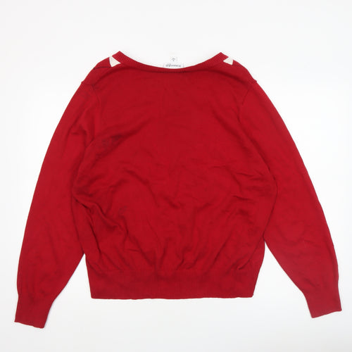 St. John's Bay Women's Red Argyle V-Neck Cotton Jumper XL
