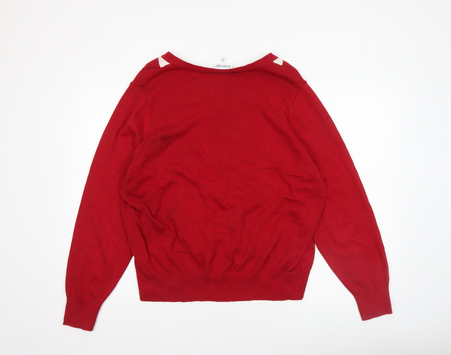 St. John's Bay Women's Red Argyle V-Neck Cotton Jumper XL