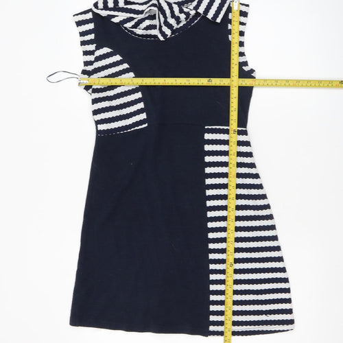 Apricot Women Blue Striped Collared Sleeveless Shift Dress Size 10