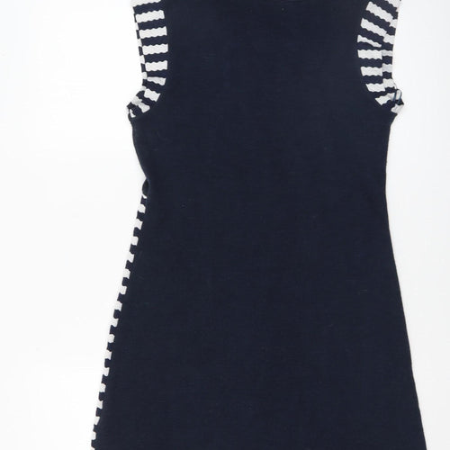 Apricot Women Blue Striped Collared Sleeveless Shift Dress Size 10