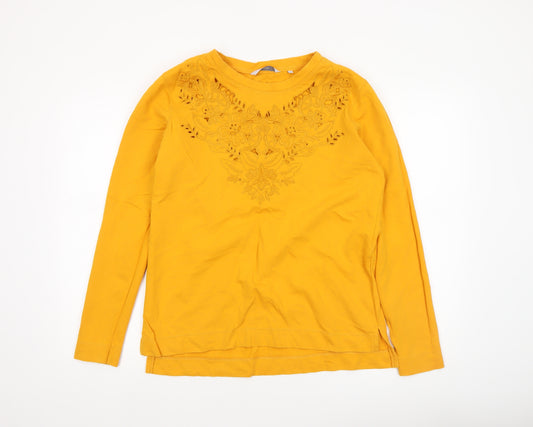 Next Women Yellow Long Sleeve Embroidered Cotton Top Size 12