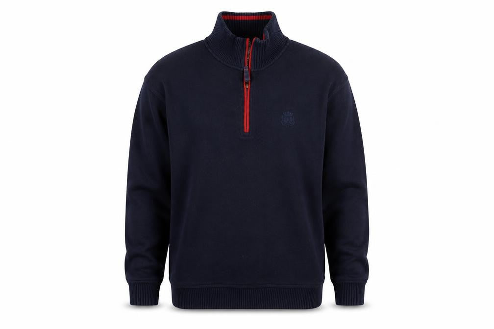 Front view of Marks & Spencer Blue Harbour Men’s Navy 1/4 Zip Cotton Sweatshirt L